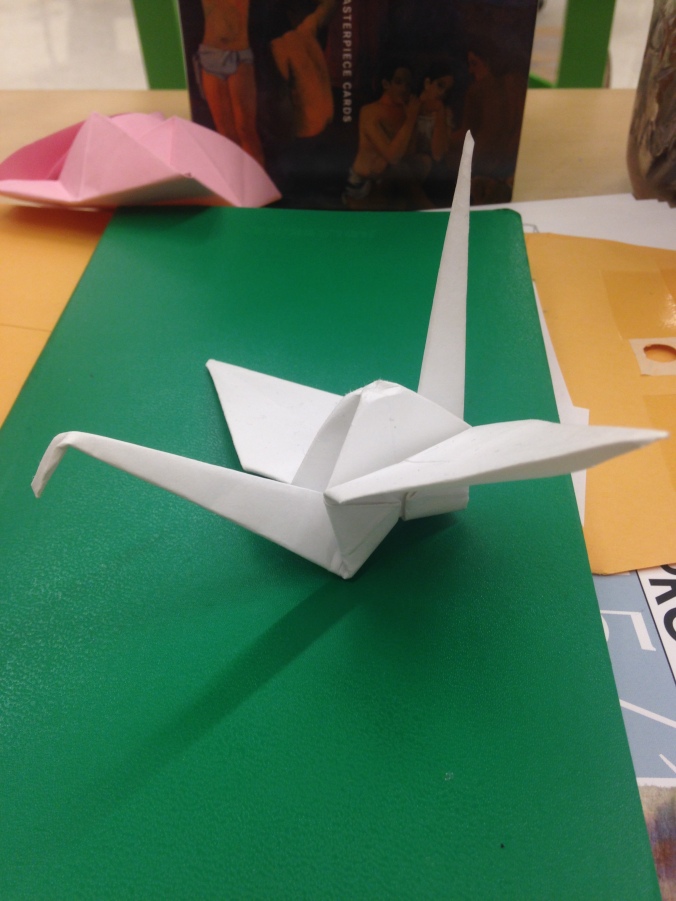 We decided in Sculpture this week that we're going to create a 1000 crane installation piece. Swoon. Every day, make. 